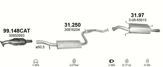 1.8 & 2.0 Limo & Kombi Endschalldämpfer Endtopf für Volvo S40 & V40 1.6 Kit