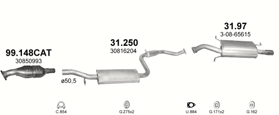 Auspuffanlage für VOLVO V40 1.8 (1.8i)