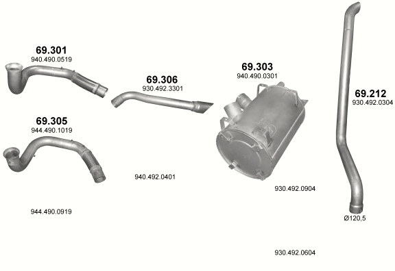 Auspuffanlage für MERCEDES AXOR 6.4 (4X2 ; 6X2/2/4)