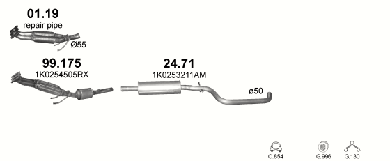 Auspuffanlage für AUDI A3 1.6 (1.6 Flexfuel Bio-Petrol)