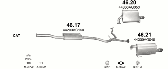 Auspuffanlage für SUBARU LEGACY 2.5 (2.5 16V 4X4 AUT)