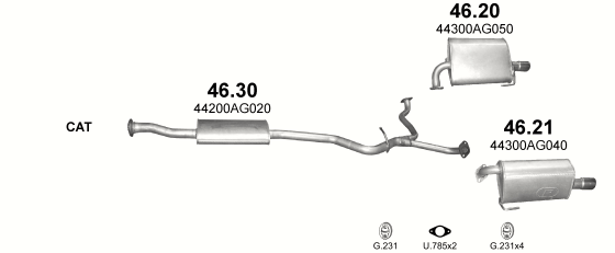 Auspuffanlage für SUBARU OUTBACK 3.0 (3.0 AUT.)