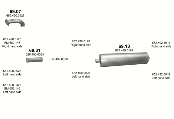 Auspuffanlage für MERCEDES 17-18 T 1722/1722 K/1726 K (1722/1726 K - WB 3600 ; 1722 K - WB 3900)