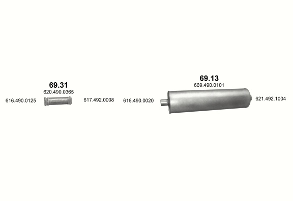 Auspuffanlage für MERCEDES 10-16 T 1419 C/1420 (1419 C - WB 4200, 4800, 5200 ; 1420 - WB 4200, 4800, 5200)