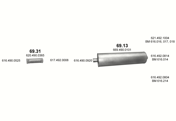 Auspuffanlage für MERCEDES 10-16 T 1417 C/1417 CA/1417 CS (1417 C - WB 3600, 4200, 4800, 5200  ;  1417 CA - WB 3600  ;  1417 CS - WB 3600)