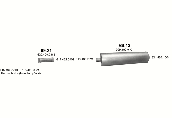 Auspuffanlage für MERCEDES 10-16 T 1614/1614 L (1614 - WB 4500, 5200  ;  1614 L - WB 5900)