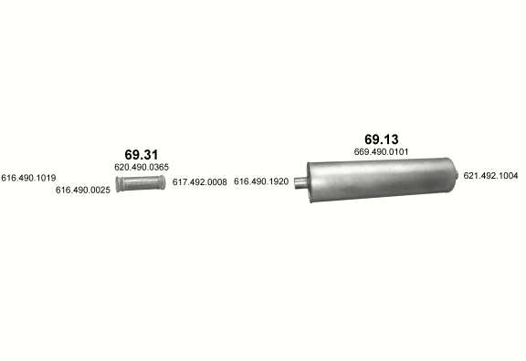 Auspuffanlage für MERCEDES 10-16 T 1614/1614 L (1614 - WB 4500, 5200, 5900  ;  1614 L - WB 5900)