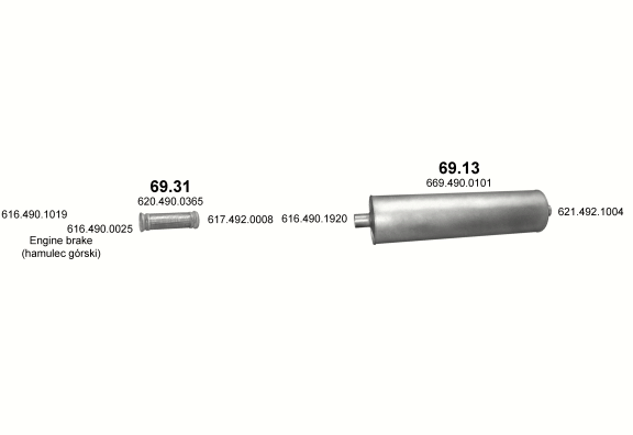Auspuffanlage für MERCEDES 10-16 T 1614/1614 L (1614 - WB 4500, 5200  ;  1614/1614 L - WB 5900)