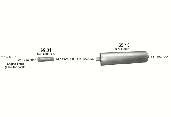 Auspuffanlage für MERCEDES 10-16 T 1414/1814 (1414 - WB 4200, 4800, 5200  ;  1814 - WB 4200)