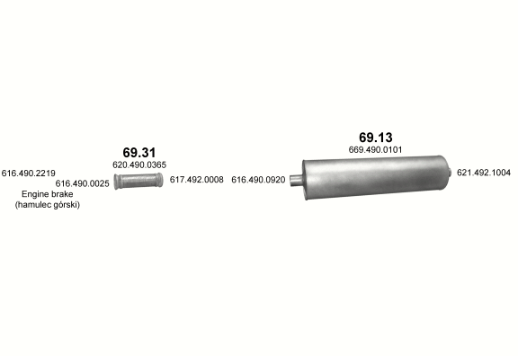 Auspuffanlage für MERCEDES 10-16 T 1414/1814 (1414 - WB 4200, 4800, 5200  ;  1814 - WB 4200)