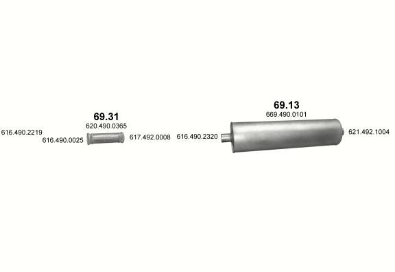 Auspuffanlage für MERCEDES 10-16 T 1614/1614 L (1614 - WB 4500, 5200, 5900  ;  1614 L - WB 5900)