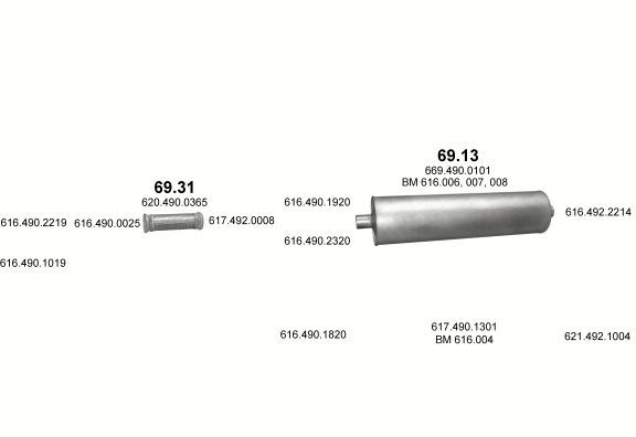Auspuffanlage für MERCEDES 10-16 T 1414/1418 (1414 - WB 3600, 4200, 4600, 4800  ;  1418 - WB 3600, 4200, 4600, 4800)