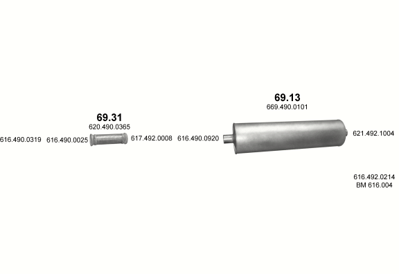 Auspuffanlage für MERCEDES 10-16 T 1414/1418 (1414 - WB 3600, 4200, 4800, 5200  ;  WB 1418 - WB 3600, 4200, 4800, 5200)