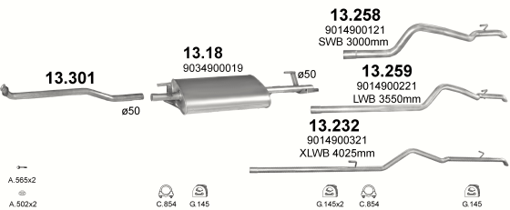 Auspuffanlage für MERCEDES SPRINTER 2.3 D (308D Diesel)