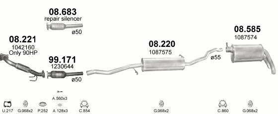 Auspuffanlage für FORD GALAXY 1.9 D (1.9 TDi Turbo Diesel)