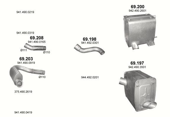 Auspuffanlage für MERCEDES AXOR 12.0 (Sam. skrzyniowy 6X2 ; Ciągnik siodłowy 4X2/6X2)