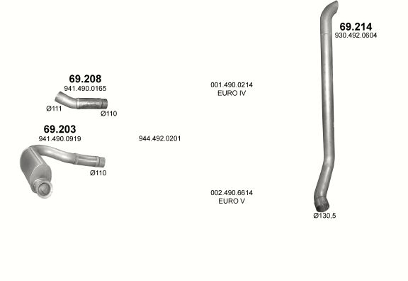 Auspuffanlage für MERCEDES AXOR 12.0 (4X2 ; 6X4 ; 6X2/2 ; 6X2/4 ; 8X4)
