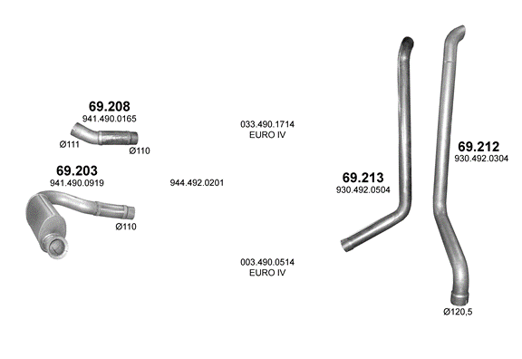 Auspuffanlage für MERCEDES AXOR 12.0 (4X2 ; 6X4 ; 6X2/2 ; 6X2/4 ; 8X4)