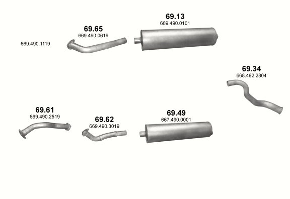 Auspuffanlage für MERCEDES 6-9 T 811 D/DK (811 D - WB 3700, 4250 / 811 DK - WB 3150, 3700)