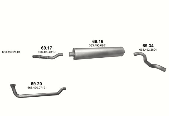 Auspuffanlage für MERCEDES 6-9 T 709 D (WB 3150 , 3500 , 3700 , 4250)