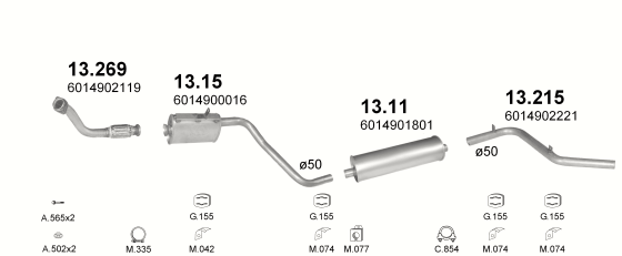 Auspuffanlage für MERCEDES 307D 2.3 D (LWB, 3350MM)