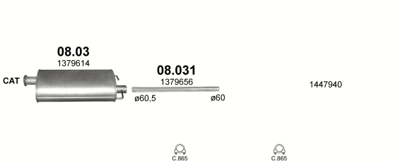 Auspuffanlage für FORD TRANSIT 2.4 D (2.4 TDCi Turbo Diesel XLWB 3750mm)