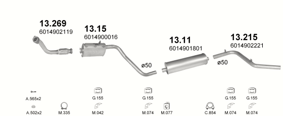 Auspuffanlage für MERCEDES 207D 2.4 D (SWB, 3050MM)
