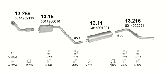 Auspuffanlage für MERCEDES 207D 2.4 D (3050MM/3350MM)