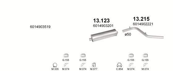 Auspuffanlage für MERCEDES 308D 2.3 D (3050MM/3700MM)