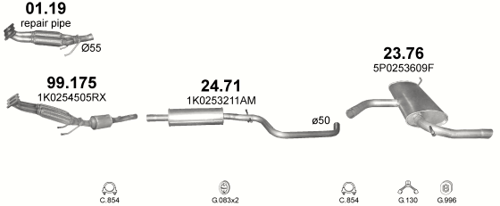 Auspuffanlage für SEAT ALTEA 1.6 (1.6i 16V)