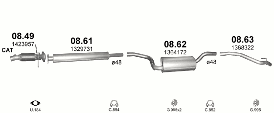 Auspuffanlage für FORD FOCUS 1.6 (1.6i Ti-VCT 16V)