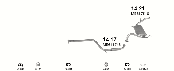 Auspuffanlage für MITSUBISHI LANCER 1.5 (GLX, C62)