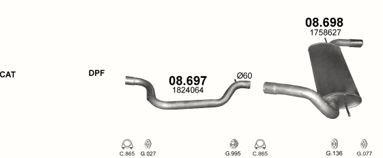 Auspuffanlage für FORD FOCUS 2.0 D (2.0 TDCi Turbo Diesel)