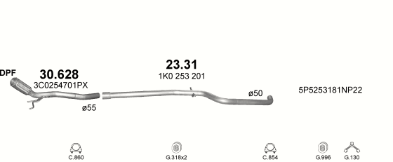 Auspuffanlage für SEAT ALTEA XL 2.0 D (2.0 TDi Turbo Diesel)