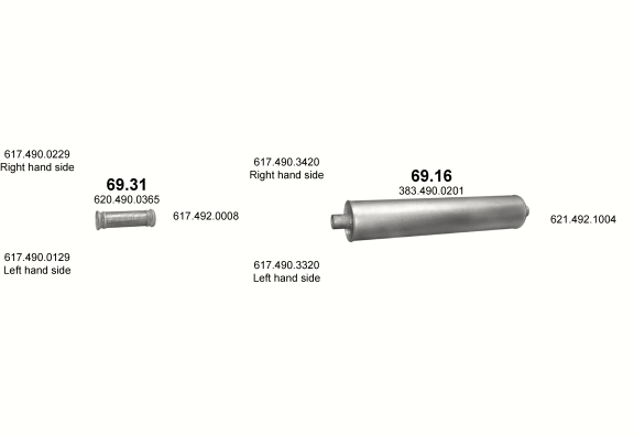 Auspuffanlage für MERCEDES 10-16 T 1222 A/1222 AS (1222 A - WB 3600, 4200 / 1222 AS - WB 3600)