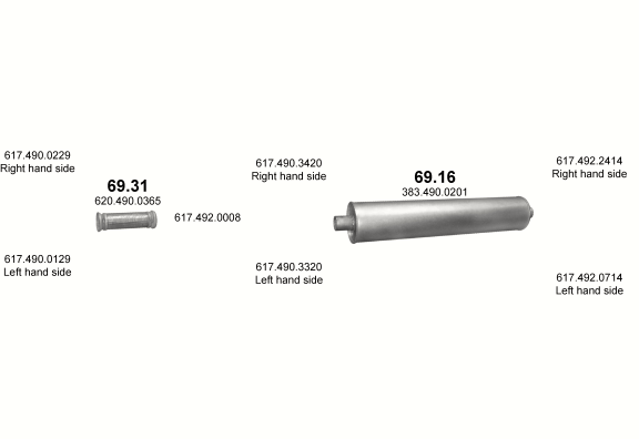 Auspuffanlage für MERCEDES 10-16 T 1622 AK/1625 AK/1625 LAK/2222 K (1622 AK - WB 3600 / 1625 AK - WB 3600 / 1625 LAK - WB 3600 / 2222 K - WB 3600)
