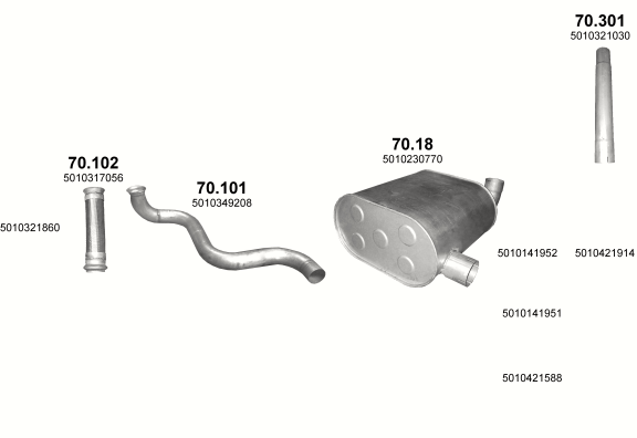 Auspuffanlage für RENAULT PREMIUM 9.8 (C. siodłowy 4X2 ; Sam.skrzyniowy 4X2 ; 6X2 ; 6X2/4)
