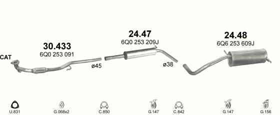 Auspuffanlage für SKODA FABIA 1.2 (1.2i)