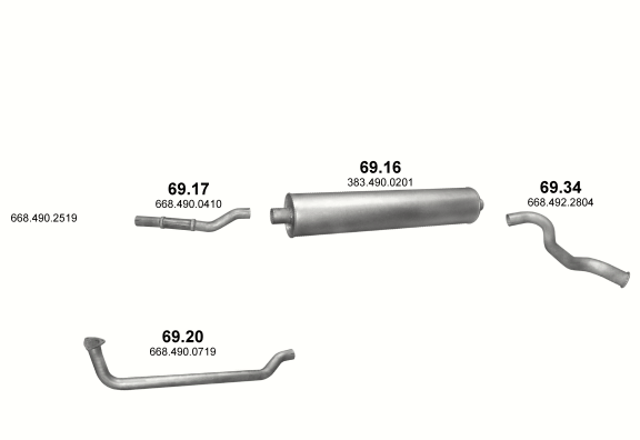 Auspuffanlage für MERCEDES 6-9 T 609 D (WB 3150 , 3700 , 4250)