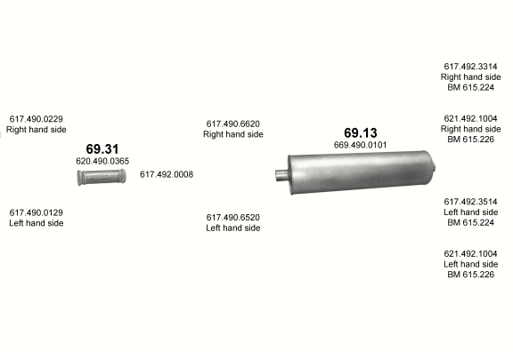 Auspuffanlage für MERCEDES 10-16 T 1222 A/1222 AS (1222 A - WB 3600, 4200 / 1222 AS - WB 3600)