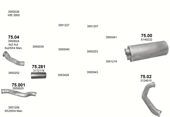 Auspuffanlage für VOLVO FL 6 5.4 (4X2   616/617/618/619/620/621/622/623/624/625/626)