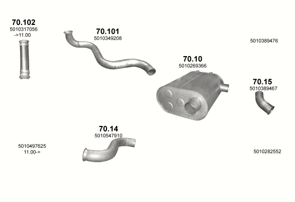 Auspuffanlage für RENAULT PREMIUM 9.8 (Sam. skrzyniowy 4X2 ; 6X2 ; 6X2/4  / Ciągnik siodłowy 4X2)