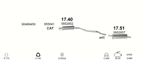 Auspuffanlage für OPEL ASTRA F 1.7 D (1.7 TD Turbo Diesel)