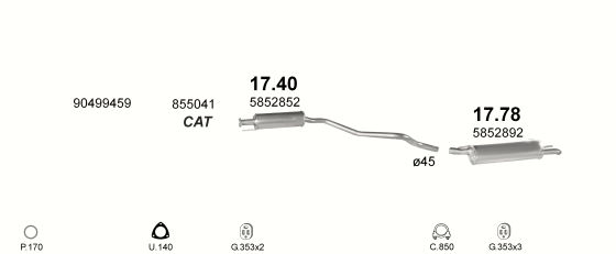 Auspuffanlage für OPEL ASTRA F 1.7 D (1.7 TD Turbo Diesel)