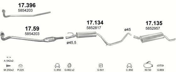 Auspuffanlage für OPEL CORSA B 1.4 (1.4i Combo)