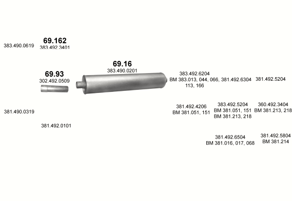 Auspuffanlage für MERCEDES 10-16 T 1217/1217 A-AK-K-AS-KO-S-LS-L/1417/1417 A-AK-K-KO-AKO/1617/1