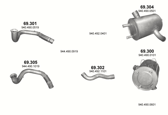 Auspuffanlage für MERCEDES AXOR 6.4 (4X2 ; 6X2/2/4)