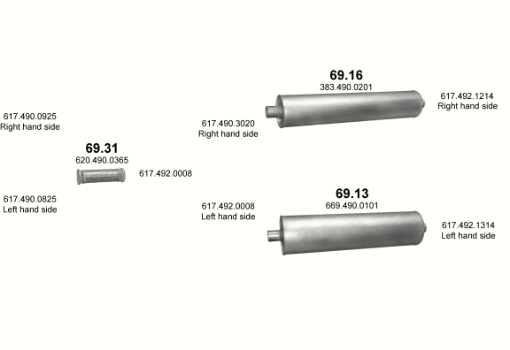 Auspuffanlage für MERCEDES 10-16 T 1622 K/1625 K (1622 K - WB 3600, 3900 / 1625 K - WB 3600)