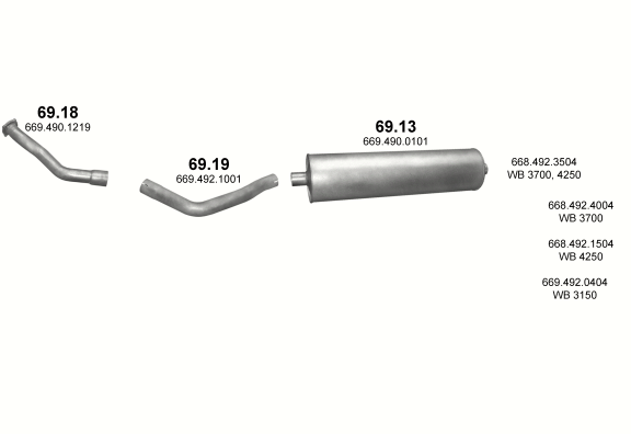 Auspuffanlage für MERCEDES 6-9 T 711 D (WB 3150, 3700, 4250)