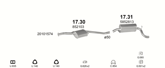 Auspuffanlage für OPEL OMEGA A 2.4 (2.4i)